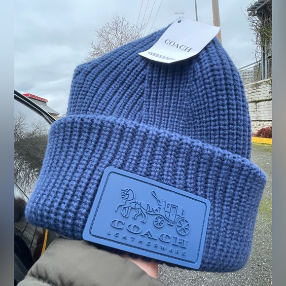 Coach True Blue Ribbed Beanie. - Picture 10 of 12